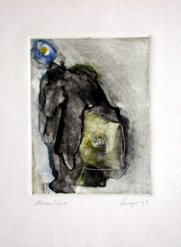 Monotipo10: La viajante -1999 - Plancha 16x12cm - Papel 250gr. Cantón guarro