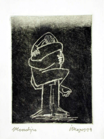 Monotipo13: El beso de Lu - 1999 - Plancha 16x12cm - Papel 250gr. Cansón guarro