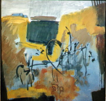 El hombre, mi pueblo, el playazo y el cielo -100x100cm - Óleo Lienzo -1998