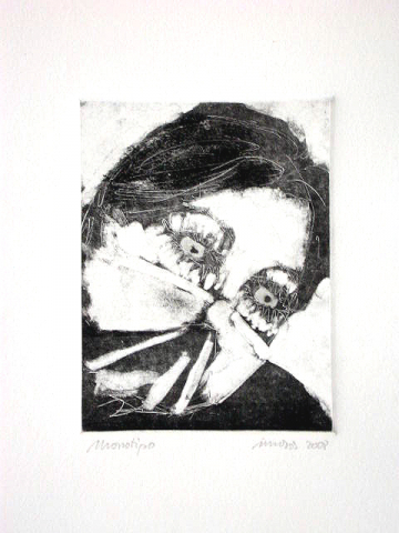 Monotipo34: Mi dentista - 2009 - Soporte 32x23cm - Plancha 16x12cm. Papel 250gr. Canson Guarro -VENDIDO